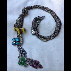 Betsey Johnson Flights of Fancy Cactus + Feather + Horse Charm Necklace